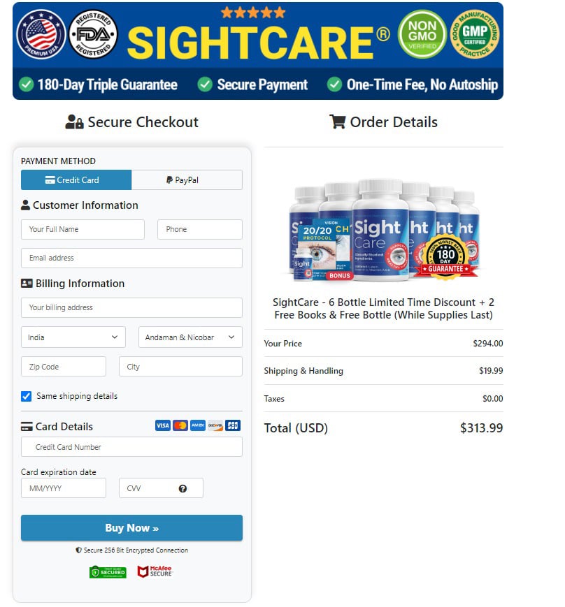 Sight Care order checkout